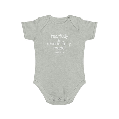 Psalm 139:14 Fearfully and Wonderfully Made Short Sleeve Baby Bodysuit