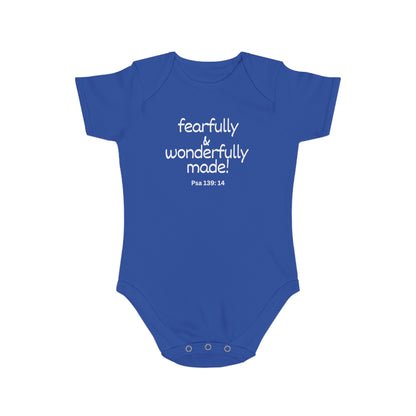 Psalm 139:14 Fearfully and Wonderfully Made Short Sleeve Baby Bodysuit