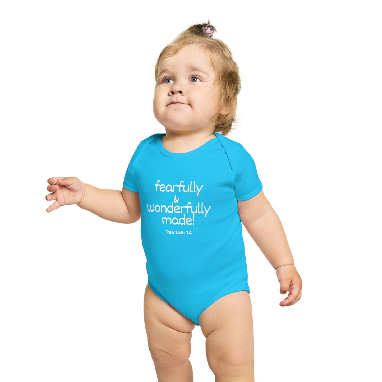 Psalm 139:14 Fearfully and Wonderfully Made Short Sleeve Baby Bodysuit