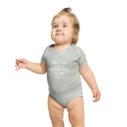 Psalm 139:14 Fearfully and Wonderfully Made Short Sleeve Baby Bodysuit