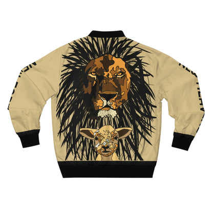 Isaiah 65:17-25 New Heavens New Earth Lion and Lamb Men's Bomber Jacket (Tan)