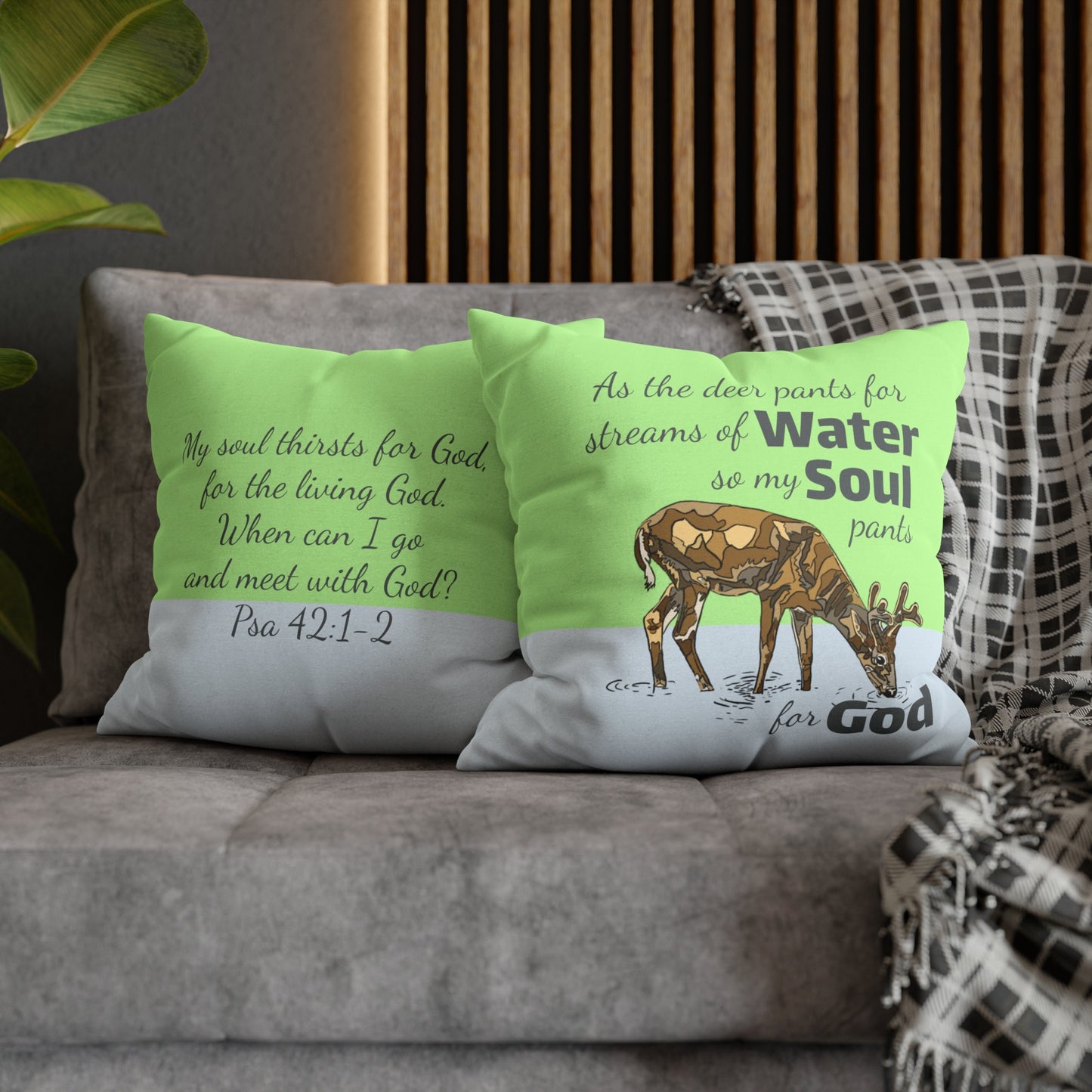 Psalm 42:1-2 My Soul Pants for God Polyester Square Pillow Case