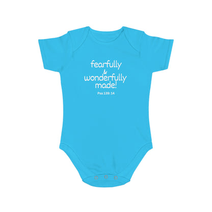 Psalm 139:14 Fearfully and Wonderfully Made Short Sleeve Baby Bodysuit