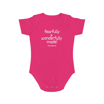 Psalm 139:14 Fearfully and Wonderfully Made Short Sleeve Baby Bodysuit