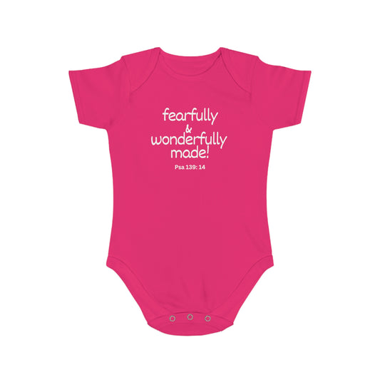 Psalm 139:14 Fearfully and Wonderfully Made Short Sleeve Baby Bodysuit