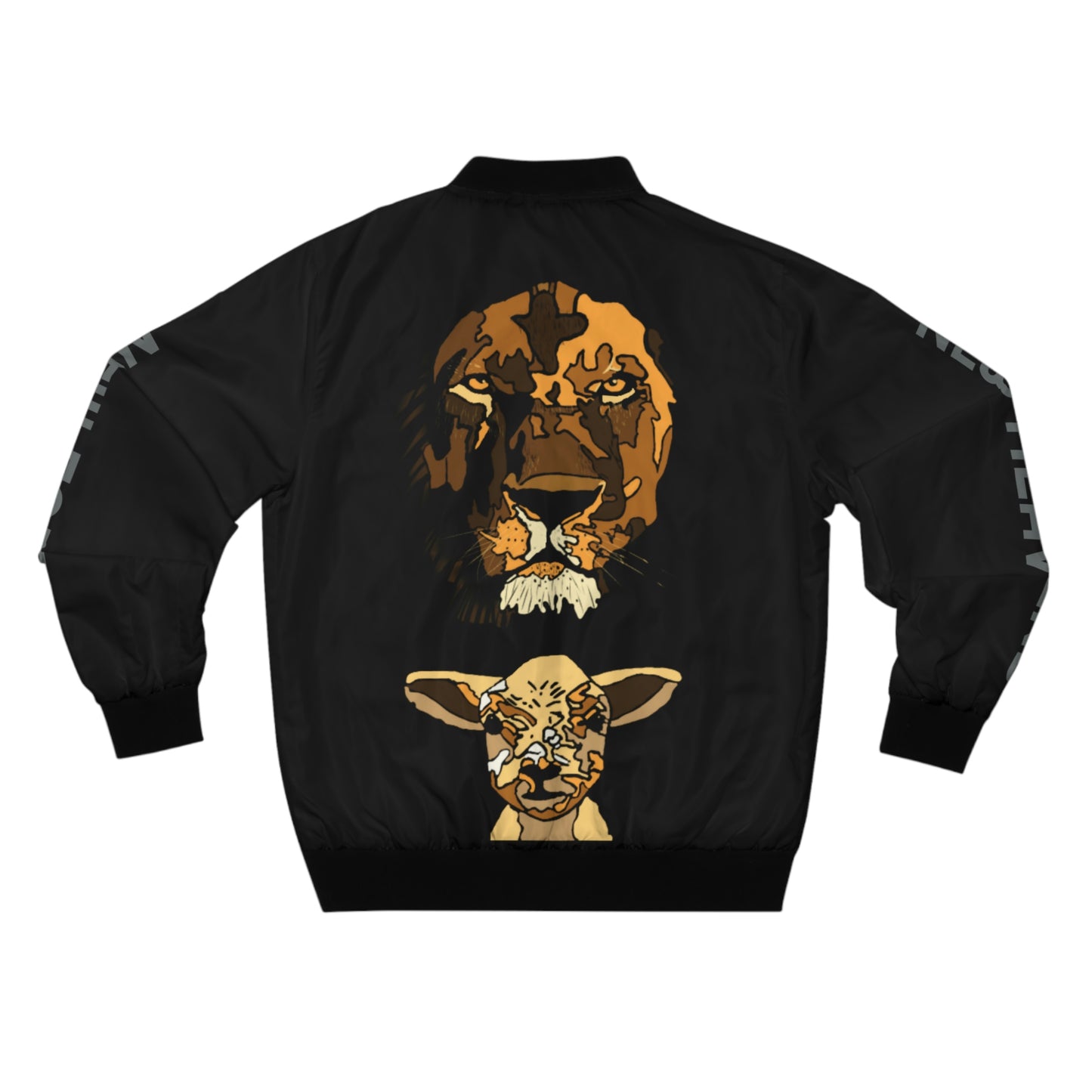 Isaiah 65:17-25 New Heavens New Earth Lion and Lamb Men's Bomber Jacket (Black)